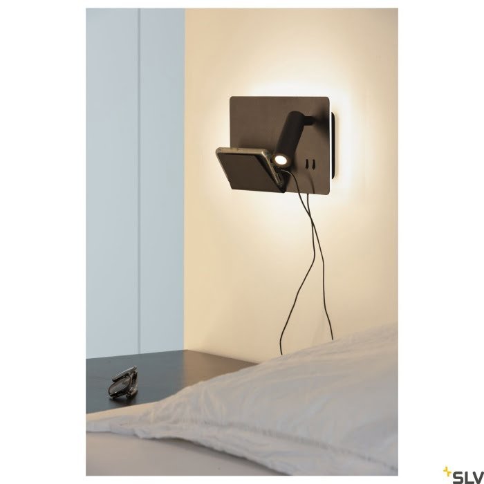SOMNILA SPOT,  LED Wandaufbauleuchte 3000K schwarz Version links inkl. USB Anschluss 4