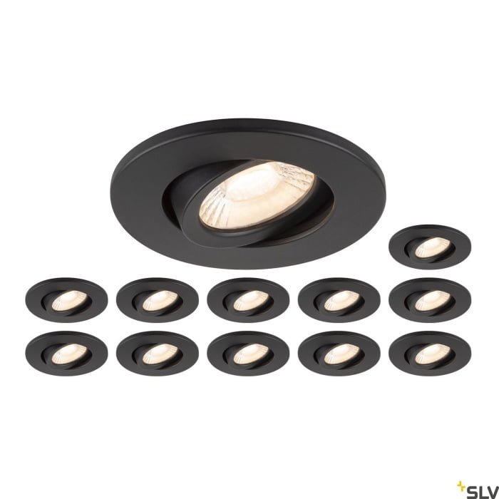 Set bestehend aus 12x 1007090 UNIVERSAL DOWNLIGHT MOVE PHASE IP20 38° und 1007091 UNIVERSAL DOWNLIGHT cover IP20 schwarz R