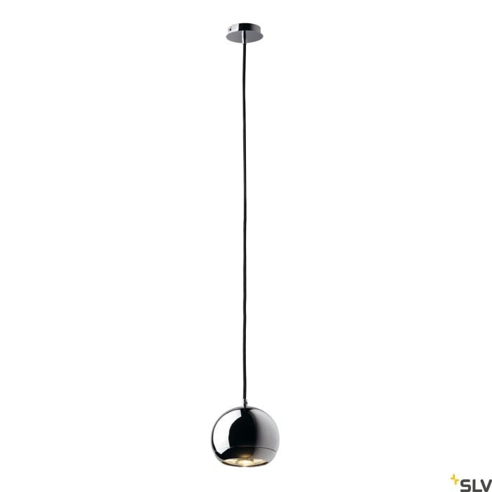 LIGHT EYE® 150, Pendelleuchte, QPAR111, chrom, schwarzes Textil-Kabel, chrom Deckenrosette, max. 75W,