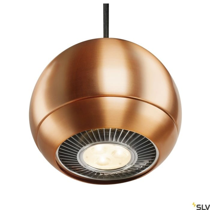LIGHT EYE® 150, Pendelleuchte, QPAR111, kupfer gebürstet, schwarzes Textil-Kabel, kupfer gebürstete Deckenrosette, max. 75W 2