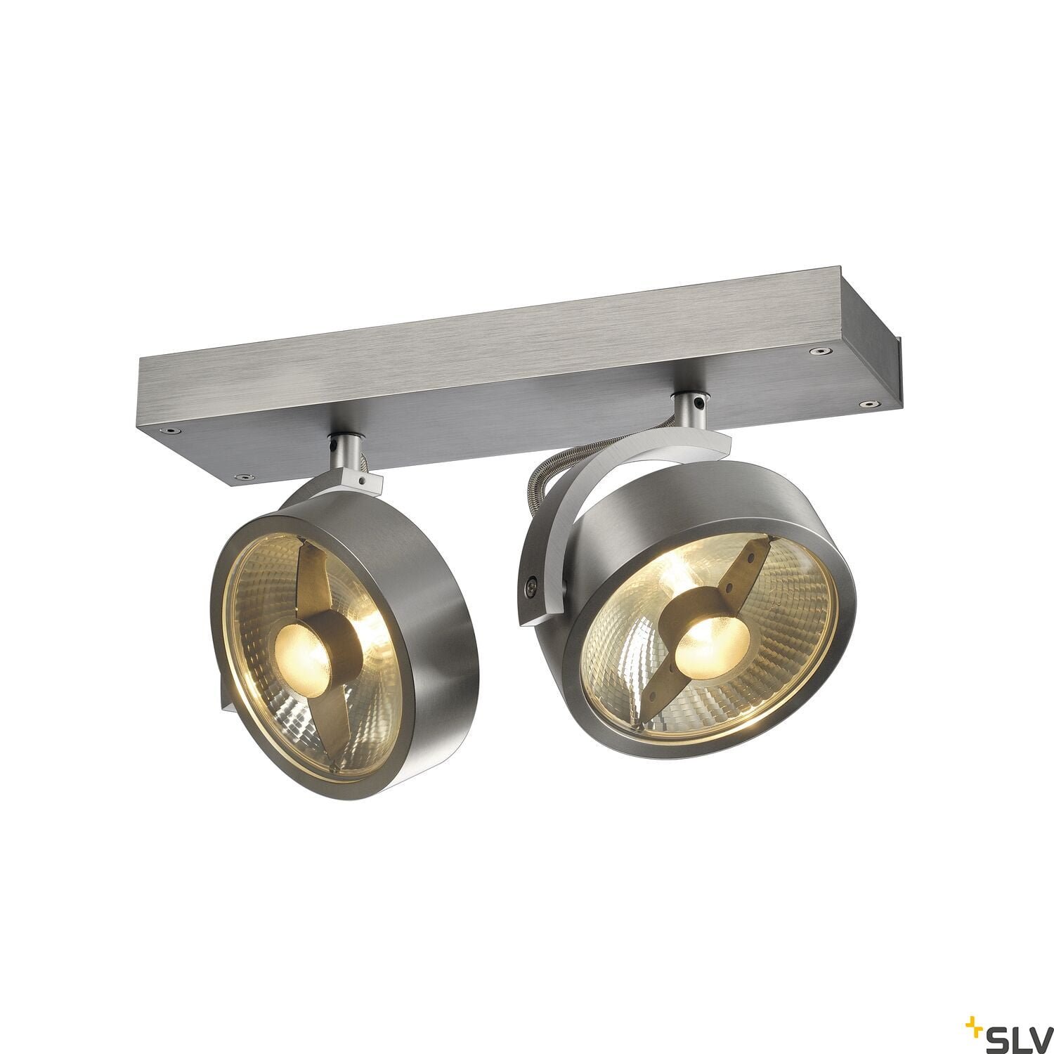 KALU, Wand- und Deckenleuchte, zweiflammig, QPAR111, rund, aluminium gebürstet, max. 150 W