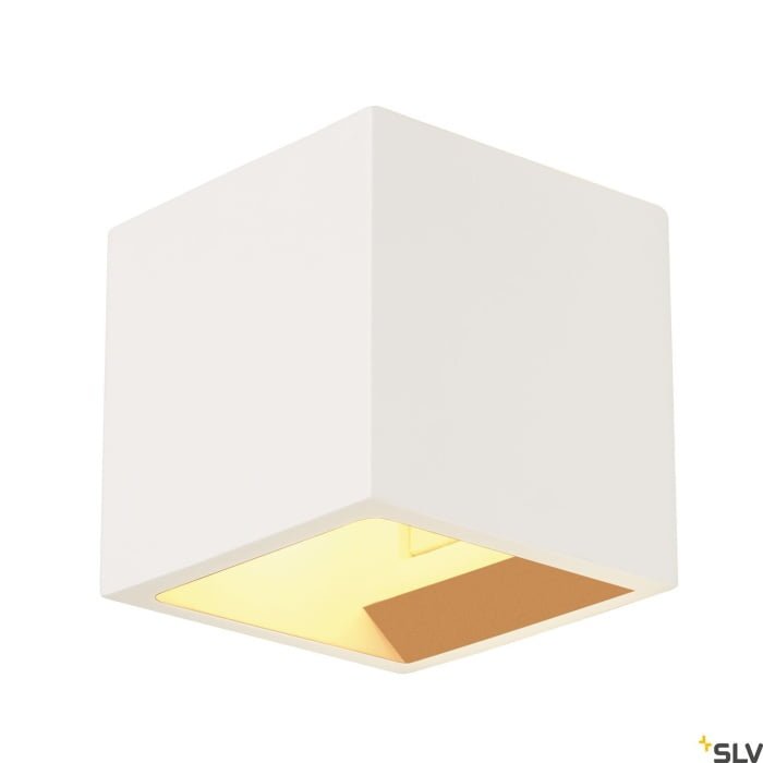 PLASTRA, Wandleuchte, QT14, eckig, Cube, weißer Gips, max. 42 W