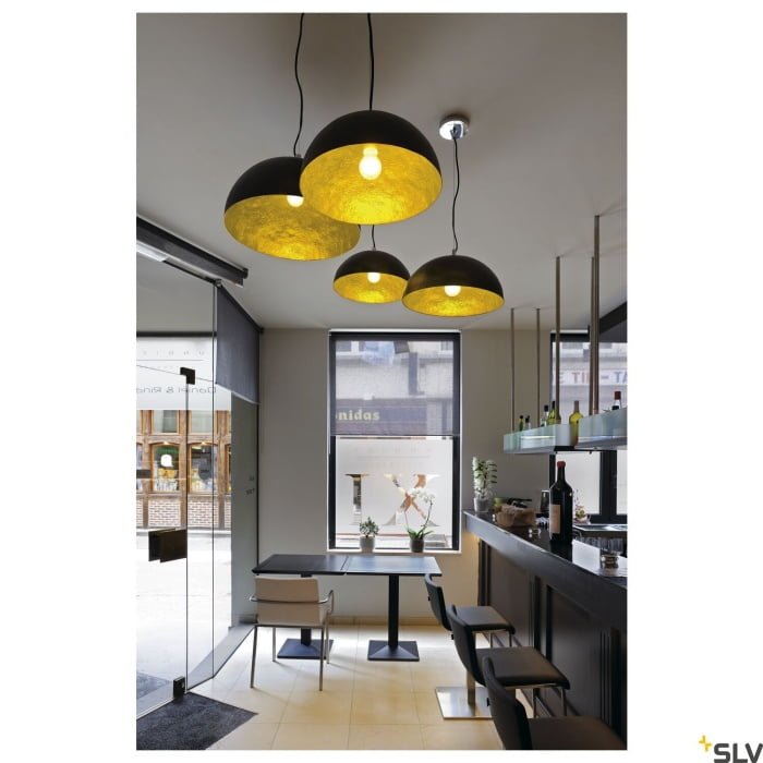 FORCHINI 50, Pendelleuchte, A60, rund, schwarz matt/gold, Ø 50 cm, max. 40W 6