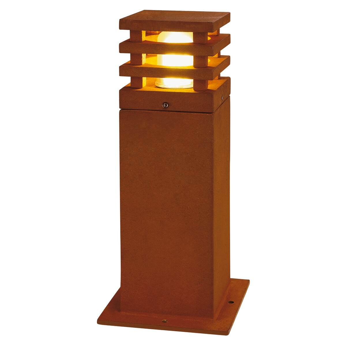 RUSTY SQUARE 40,  Standleuchte, TC-DSE, IP55, eckig, stahl gerostet, L/B/H 12/12/40 cm, max. 11W