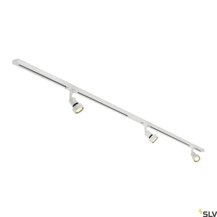 1PHASEN-HOCHVOLT-SET, dreiflammig, LED, weiß, inkl. 2×1 m Hochvoltschiene, 3xPurileuchtkopf, Längsverbinder, 2 Endkappen, 3x Dekoring, 3x LED GU10 Leuchtmittel 2