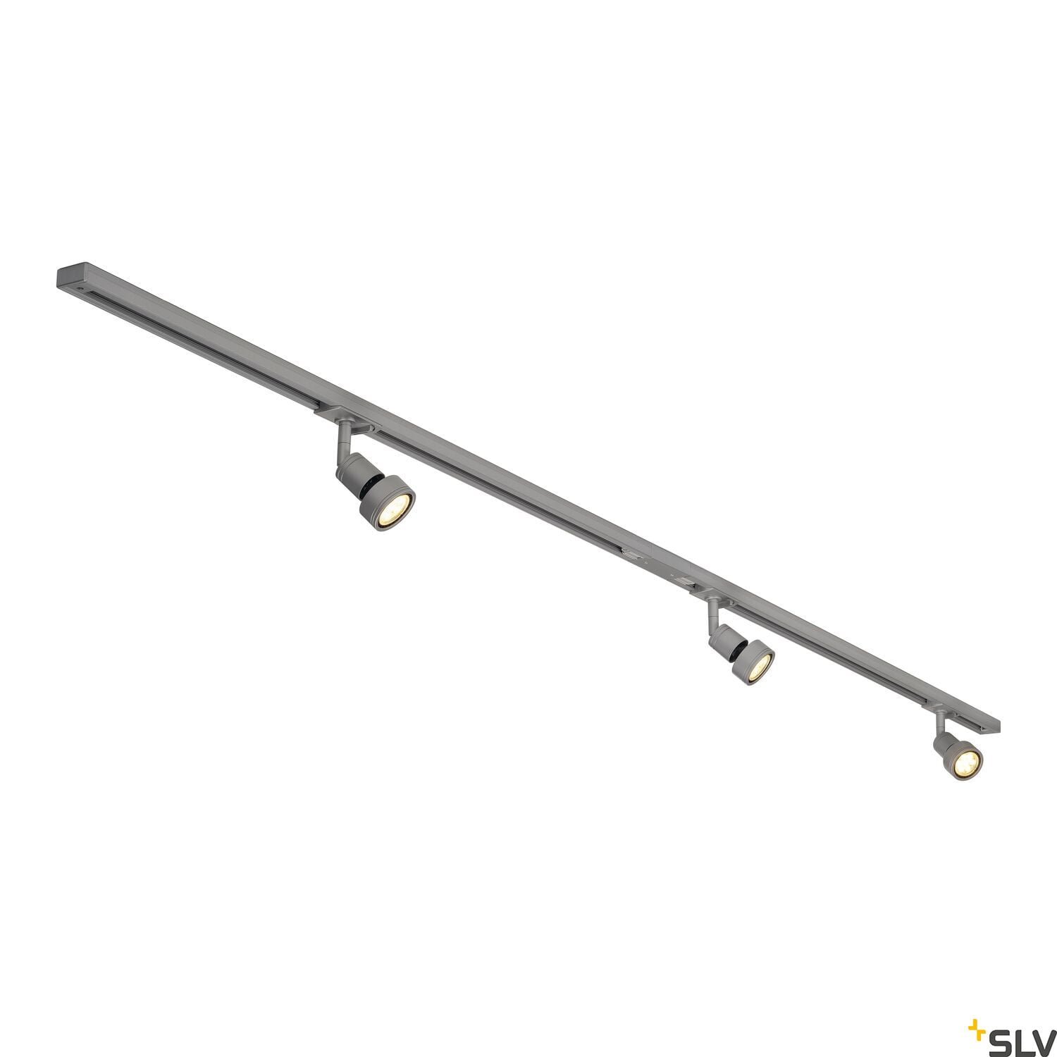 1PHASEN-HOCHVOLT-SET, dreiflammig, LED, silbergrau, inkl. 2×1 m Hochvoltschiene, 3xPurileuchtkopf, Längsverbinder, 2 Endkappen, 3x Dekoring, 3x LED GU10 Leuchtmittel 2